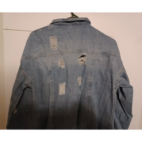 chouyatou Womens Distressed Hole Over Knee  Long Denim Jacket Trench Coat - Picture 7 of 10